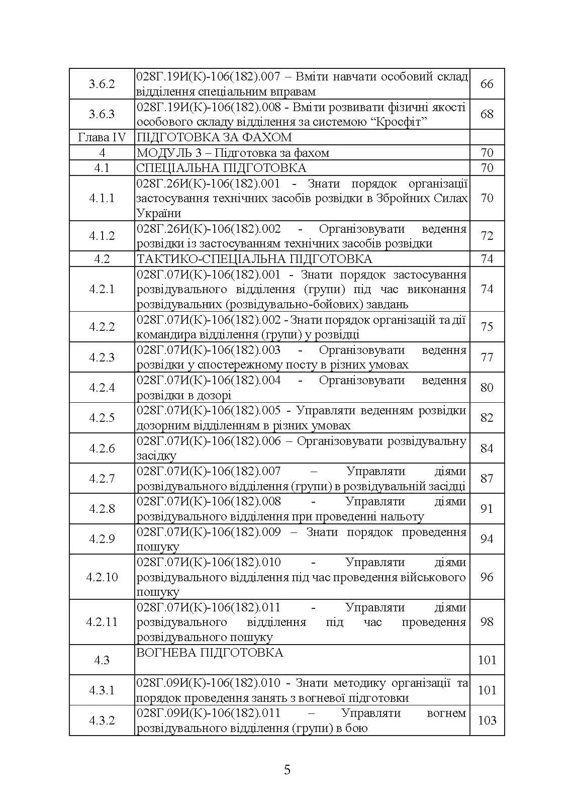 Фахова підготовка базового рівня фахівців розвідки для частин військової розвідки та підрозділів розвідки механізованих, мотопіхотних, гірсько- штурмових, танкових військових частин (підрозділів). . 