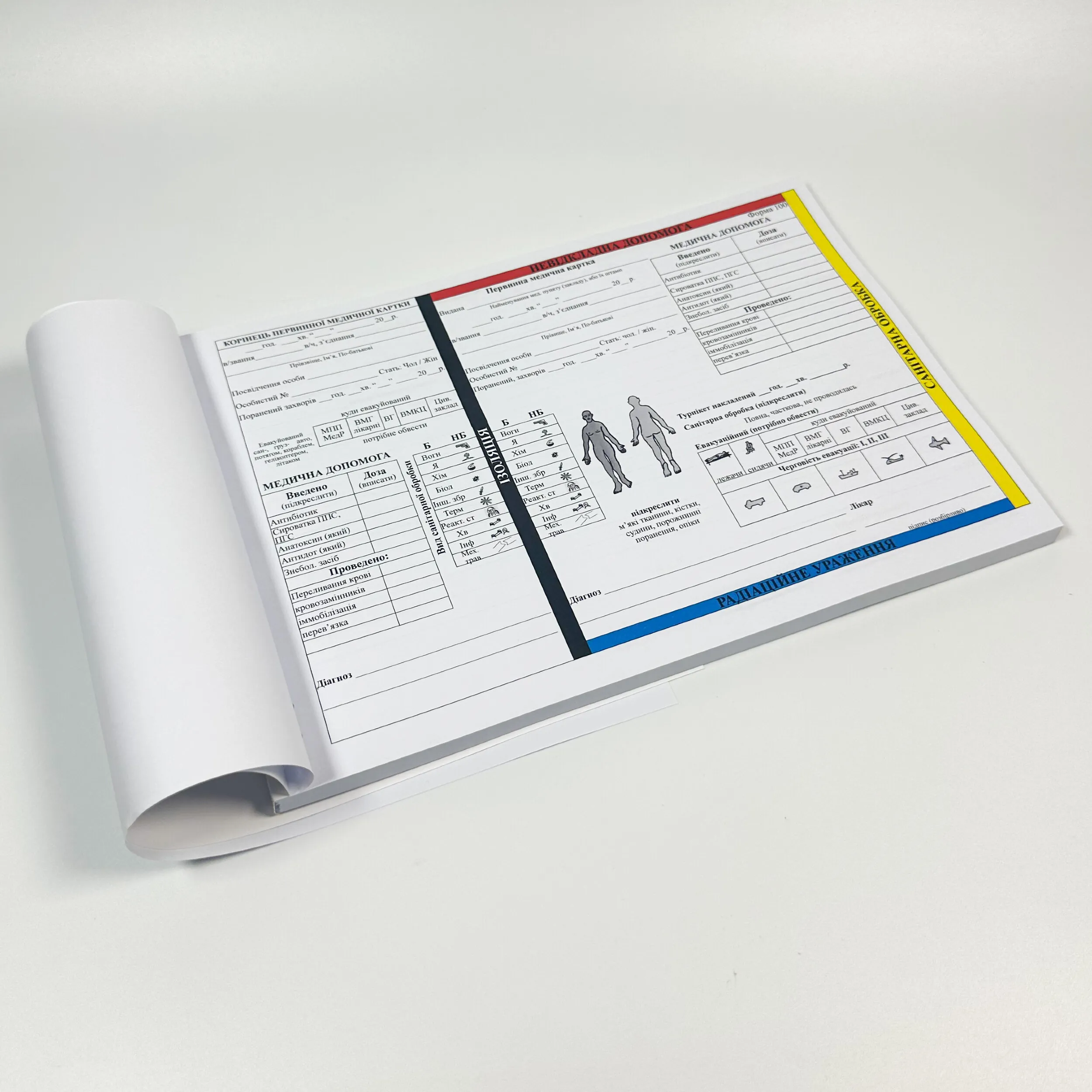 Первинна медична картка, форма 100 та 100/о (Первинна невідкладна допомога). Автор — Генеральний штаб ЗСУ. 